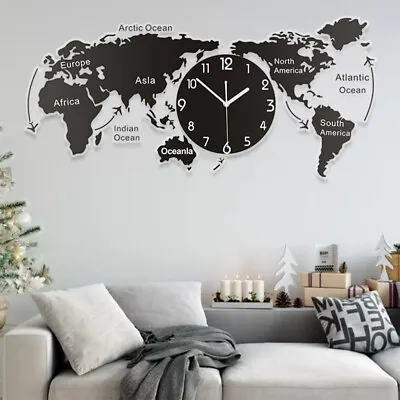 £67.36 • Buy Creative Acrylic World Map Hanging Wall Clock Wall Decoration For Home Office