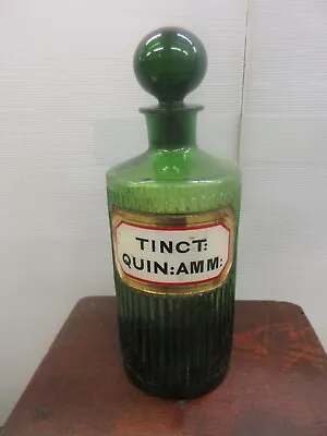 £95 • Buy Victorian Green Ribbed Chemist Bottles With  Glass Labels ( TINCT: QUIN: AMM: )