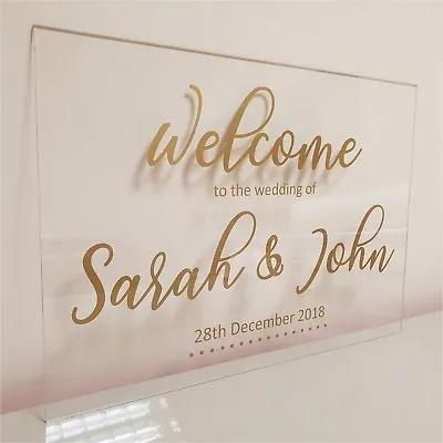 Wedding Sign Custom Personalised Clear Acrylic Party Event Married Mr & Mrs • £13.67