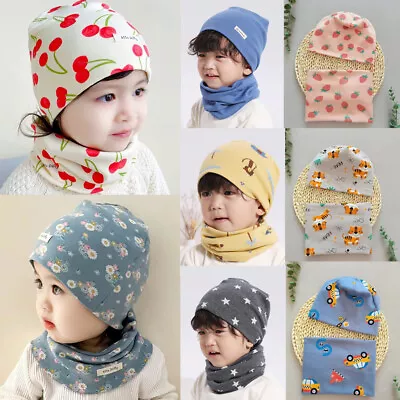 Baby Boys Girls Beanie Hat & Collar Scarf Set Kids Infant Super Soft Cotton Cap • £6.99