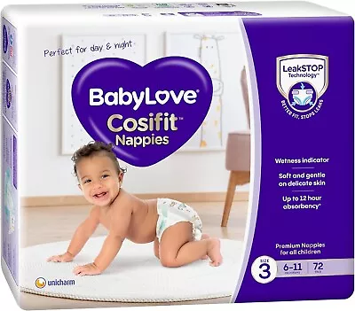 BabyLove 216 Piece (3 Pack X 72) 1 Month Supply Premium Cosifit Nappies-AU • $113.49