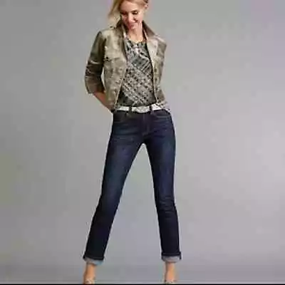 Cabi LouLou #201 Jeans Sz 4 Dark Wash Blue Straight Leg Stretch Classic Minimal • $24.90