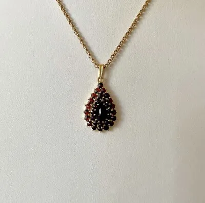 Vintage Bohemian Garnet Teardrop Cluster Pendant • $153