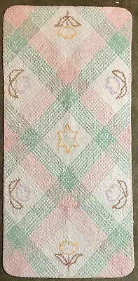 1950s Vintage Chenille Pastel Flowers Bath Mat Bathroom Rug Shabby Chic 60”X27.5 • $59