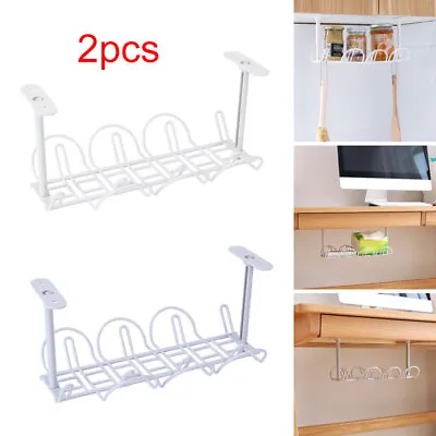 £7.30 • Buy 2Pcs Under Desk Cable Management Tray Cord Holder Storage Office Home Wire Rack