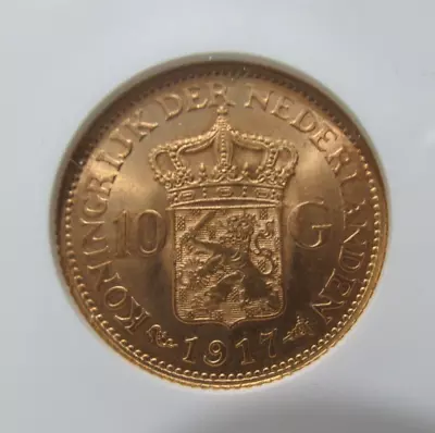 1917 Netherlands 10 Guilder GOLD Coin ANACS MS-64 • $799