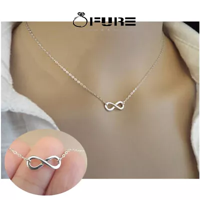 Couple Promise Necklace 925 Sterling Silver Plated Minimal Infinity Pendants  • £3.99