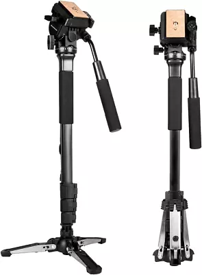 Koolehaoda Camera Aluminium Monopod Fluid Video Head With Folding Tripod Stand • $78.90