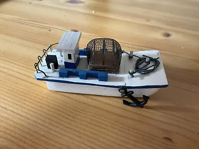 Nautical White Blue Wooden Sail Boat 8cm Ornament • £5