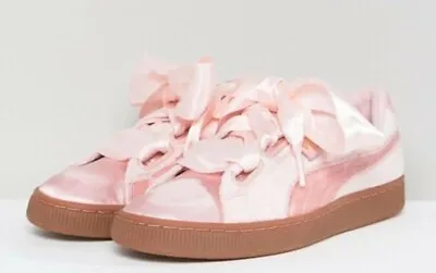 PUMA Satin & Velvet Pink Basket Trainer Shoes UK SIZE 7 Kawaii J Fashion Cute • £40
