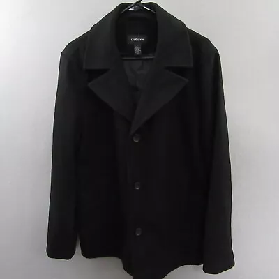 Claiborne Mens Pea Coat Jacket Size M Black Wool Blend Lined Single Breasted • $36.80
