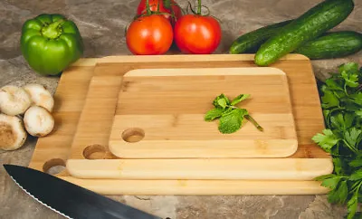 Two Tone Bamboo Cutting Boards Set Of 3 - Durable Chopping Board Set • $16.95