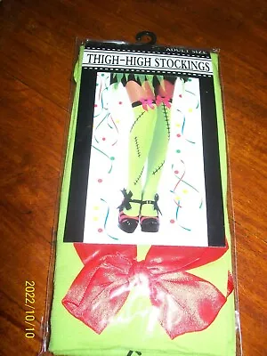 UNISEX Halloween Thigh-High Stockings Green With Scars And Red Bow Frankenstein • $3.33