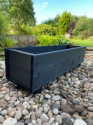 Charcoal Black Wooden Planters Garden Outdoor Flower Plant Pot Boxes Rectangular • £30.98