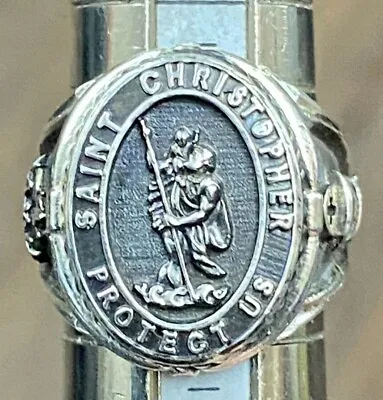 St. Christopher Protect Us .925 Silver Men's Large Chunky Ring • $98