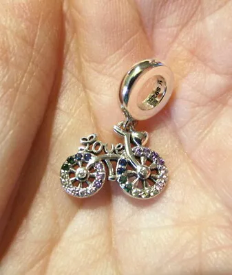 Bicycle Charm Bike Rainbow~Sterling Silver & Cubic Zirconia • $32.85