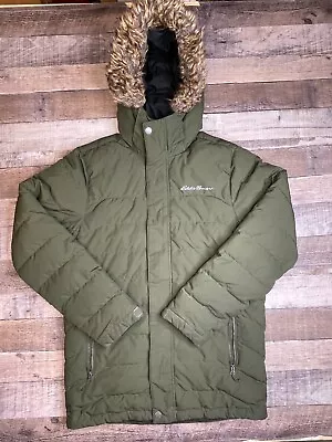 Eddie Bauer Men S Parka Jacket Down Puffer Coat Full Zip Faux Fur Hood Green • $49.99