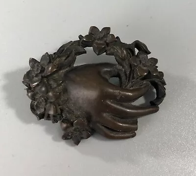 Victorian Vulcanite Hand Brooch AF 5.1cm X 4.2cm 9g BZX • $49.73