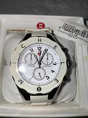 MICHELE Tahitian Jelly Bean Chronograph Watch Silver Dial White Silicone *AS IS* • $69