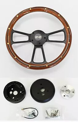Nova Chevelle El Camino Steering Wheel Mahogany Wood & Black Spokes 14  SS Cap • $232.29