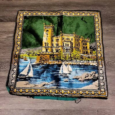 Vintage Italian Tapestry Pillow Cover Vibrant 18 X18  Woven Sailboat Green Sew • $39.85