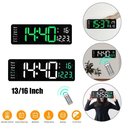Large LED Digital Wall Clock Temperature Date Day Display USB Remote Control UK • £22.66