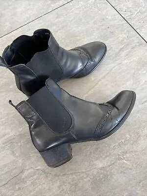 £9.90 • Buy Pavers Black Leather Low Heel Chelsea Ankle Boots Sz 5 