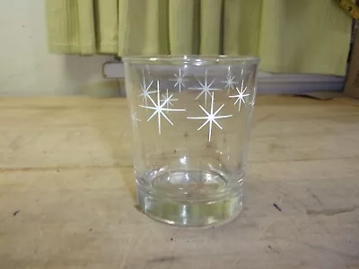 Atomic Starburst Glass Tumbler Snowflake White & Gold 3 1/2  High FREE SHIPPING • $12.99