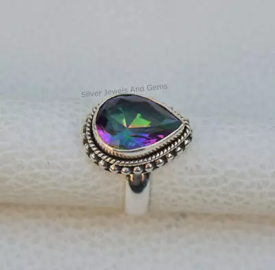 Handmade 925 Sterling Silver Natural Teardrop Mystic Topaz Gemstone Ring Jewelry • $31.13