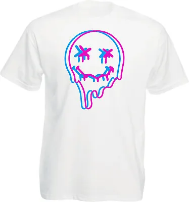 Acid Smile Face T-Shirt Melted Rave And Techno Symbol Of 90s TeeUnisex Tee Top • £10.99