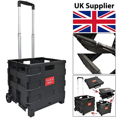 £16.95 • Buy Black Folding Boot Cart Shopping Holiday Trolley Storage Box Crate Foldable 25kg