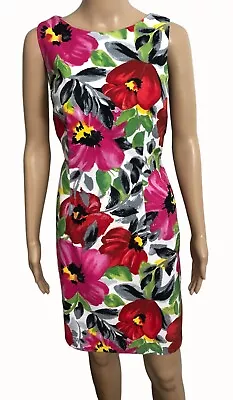 Vtg Womens Sleeveless Floral Sheath Dress Sz 10 Stretch Career Back Zip • $20.40