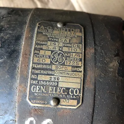 Vintage GE  GENERAL Electric Motor 26136 - 1/4 Hp - 1725rpm • $75