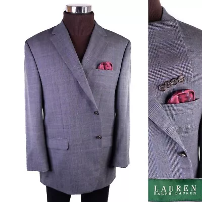 Ralph Lauren Mens Blazer Sport Coat Two Button Casual Jacket 48R Wool Suits BLUE • $49.75