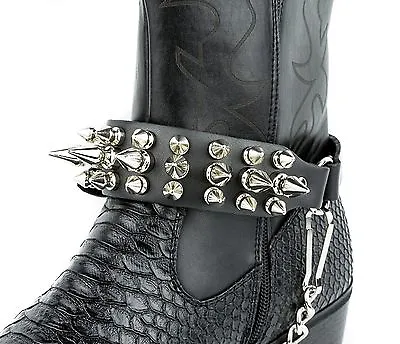 Spiked Out Genuine Leather Boot Strap Chain Bikers Boot Retro Cowboy Steampunk • $29.99