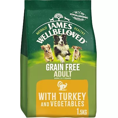 1.5kg James Wellbeloved Grain Free Adult Complete Dry Dog Food Biscuits Turkey • £13.21