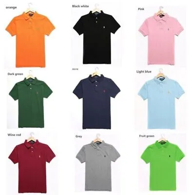 Ralph Lauren Men Polo Shirt Polo T-Shirt Tops Casual Shirts With Logo Cotton UK • £19.91