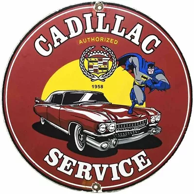 Vintage Cadillac Porcelain Dealership Service Sign Gas Batman Pump Motor Oil • $116.38