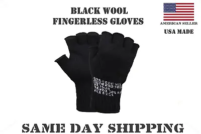 Black Tactical G.I Wool Fingerless Gloves USA Made • $11.99