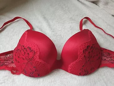 BNWOT LA SENZA 34B BODY KISS Lipstick Red Floral Black Lace Padded Push-up Bra • £26.99