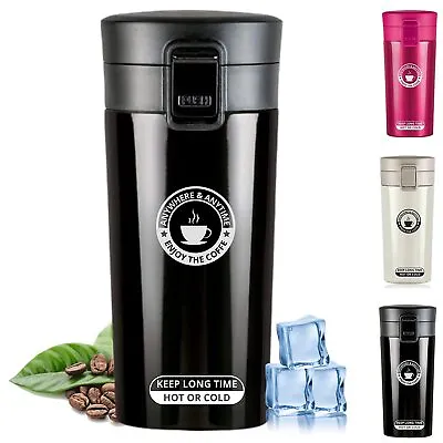 Insulated Travel Coffee Mug Cup Thermal Stainless Steel Flask Vacuum Thermos UK • £8.49