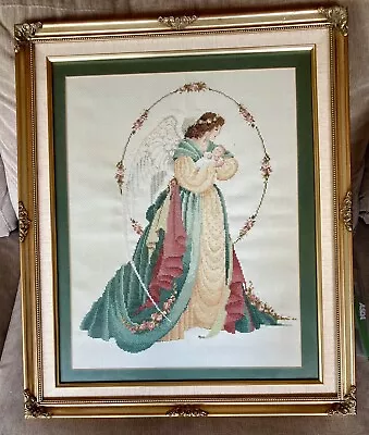COMPLETED Lavender And Lace Guardian Angel Cross Stitch Framed 49 X 59cm • £25