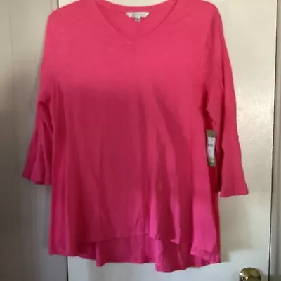 NWT Erin London Fuchsia 3/4 Flared Sleeves Hi-Lo Tunic Size L • $15