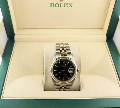 1964 Rolex Datejust 1601 Black Dial Two-Tone 18kt Jubilee No Papers 36mm • $4200