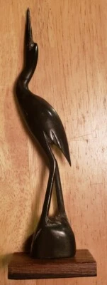 $14.99 • Buy Vintage Hand Carved Solid Wood Crane Egret Heron Mid Century Decor