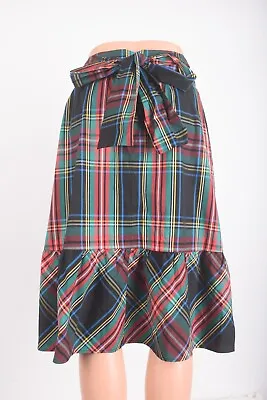 J.Crew Womens Big Bow Skirt Stewart Tartan Plaid Ruffle Black Red Holiday Sz 12 • $29.99