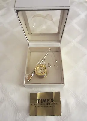 Vintage Miniature Timex Fishing Pole Quartz Clock-Orig Box-Working-New Battery • $14