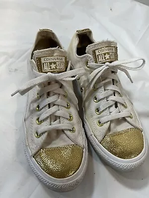 Converse Limited Edition Gold And White Low Tops Metallic Bling Toe Size 8 • $26.25