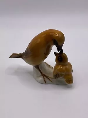 Vintage HUTSCHENREUTHER Porcelian Mom Feeding Baby Bird FIGURINE ~ 2 In Germany • $40