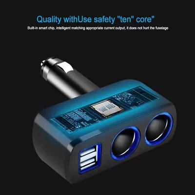 DC 12V 2 Way Car Cigarette Lighter Socket Splitter Dual USB Charger Adapter LED • £4.25